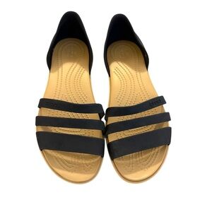 Crocs Women's Black & Tan Tulum Open Flat Sandals